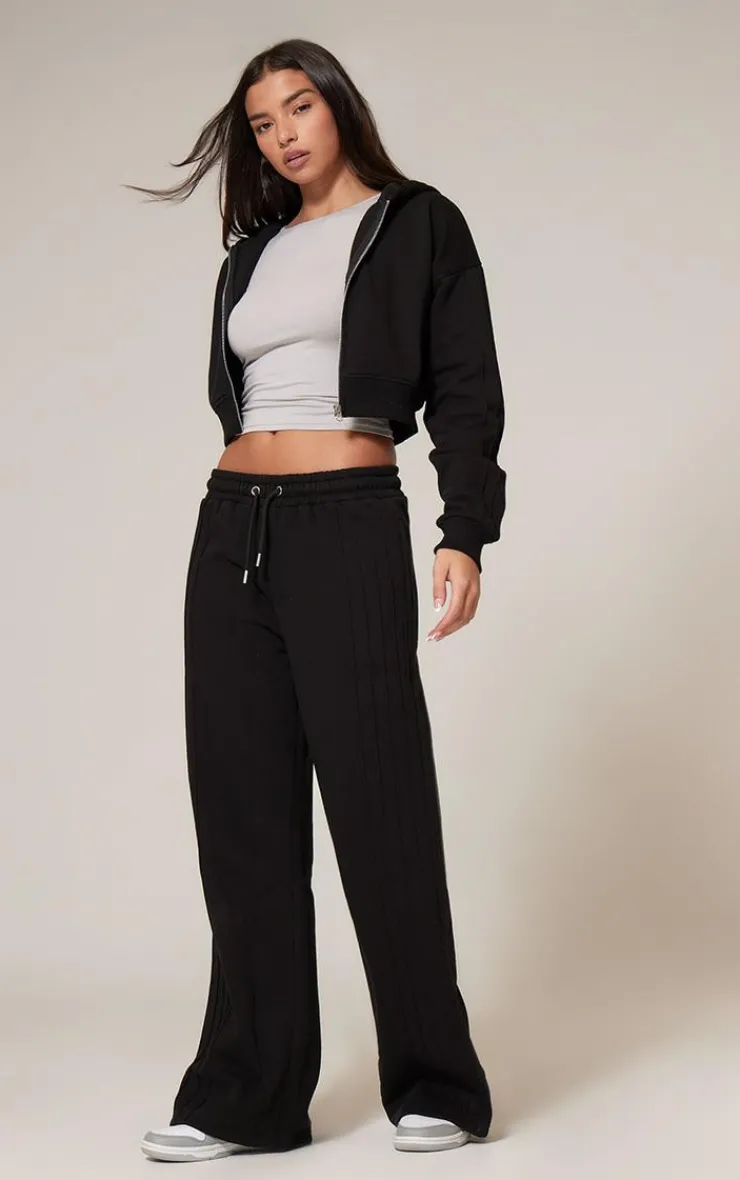 Discount PrettyLittleThing Zip Up Seam Detail Hoodie Black