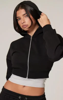 Discount PrettyLittleThing Zip Up Seam Detail Hoodie Black