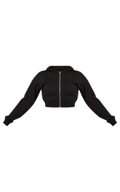 Discount PrettyLittleThing Zip Up Seam Detail Hoodie Black