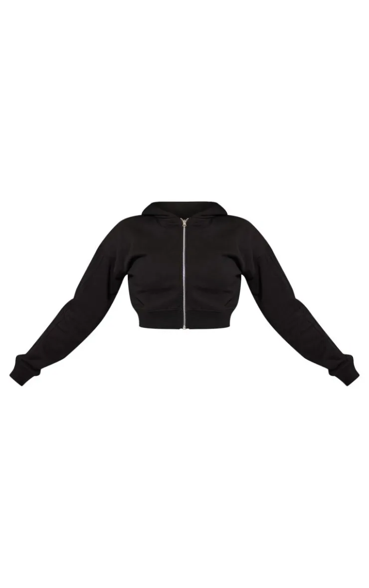 Discount PrettyLittleThing Zip Up Seam Detail Hoodie Black