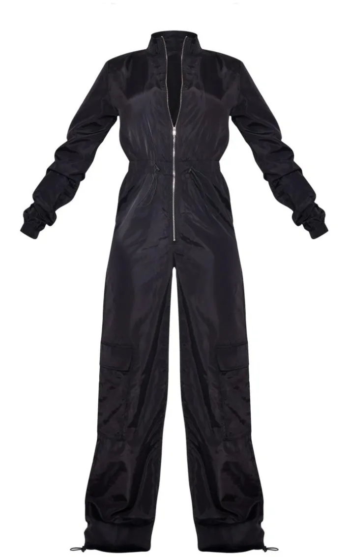 Black Zip Up Toggle Wide Leg Jumpsuit