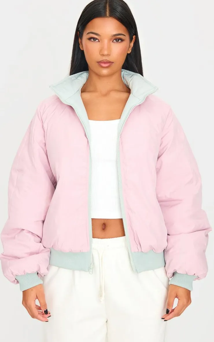 PrettyLittleThing Puffer Jackets*& Pink Reversible Bomber Puffer Jacket