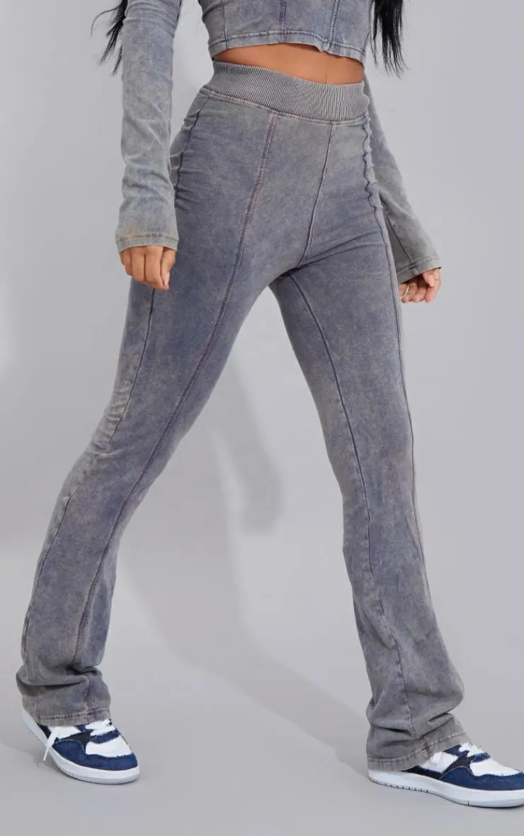 Outlet PrettyLittleThing Acid Washed Seam Flared Pants Blue
