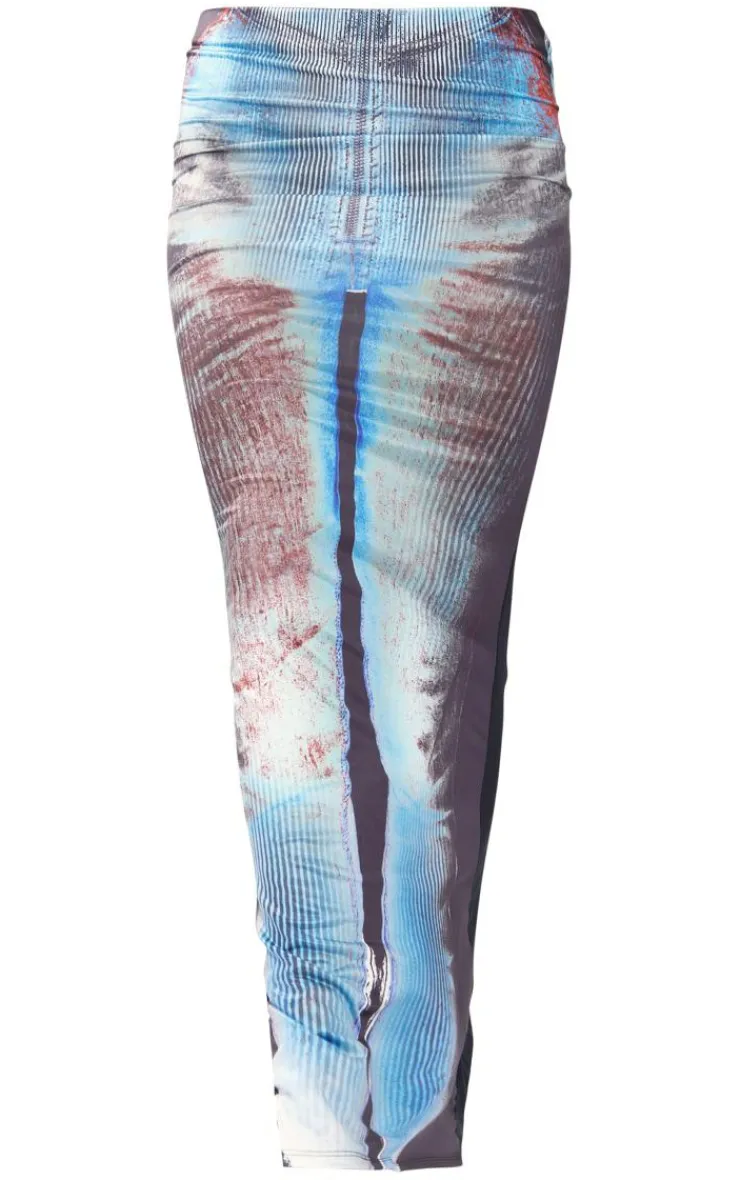 Outlet PrettyLittleThing Body Print Slinky Low Rise Midaxi Skirt Blue