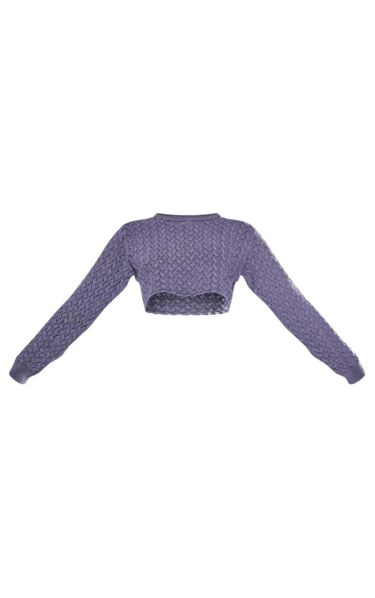 Outlet PrettyLittleThing Cable Knitted Denim Look Crop Sweater Blue