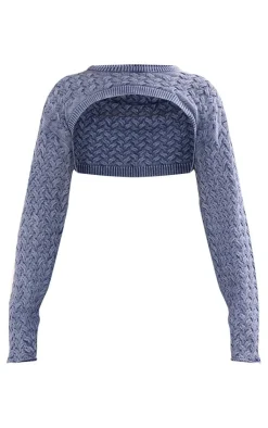PrettyLittleThing Sweaters*Cable Knitted Denim Look Extreme Cropped Sleeves