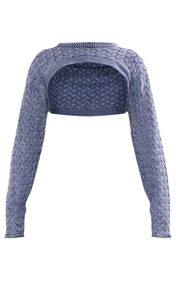 PrettyLittleThing Sweaters*Cable Knitted Denim Look Extreme Cropped Sleeves