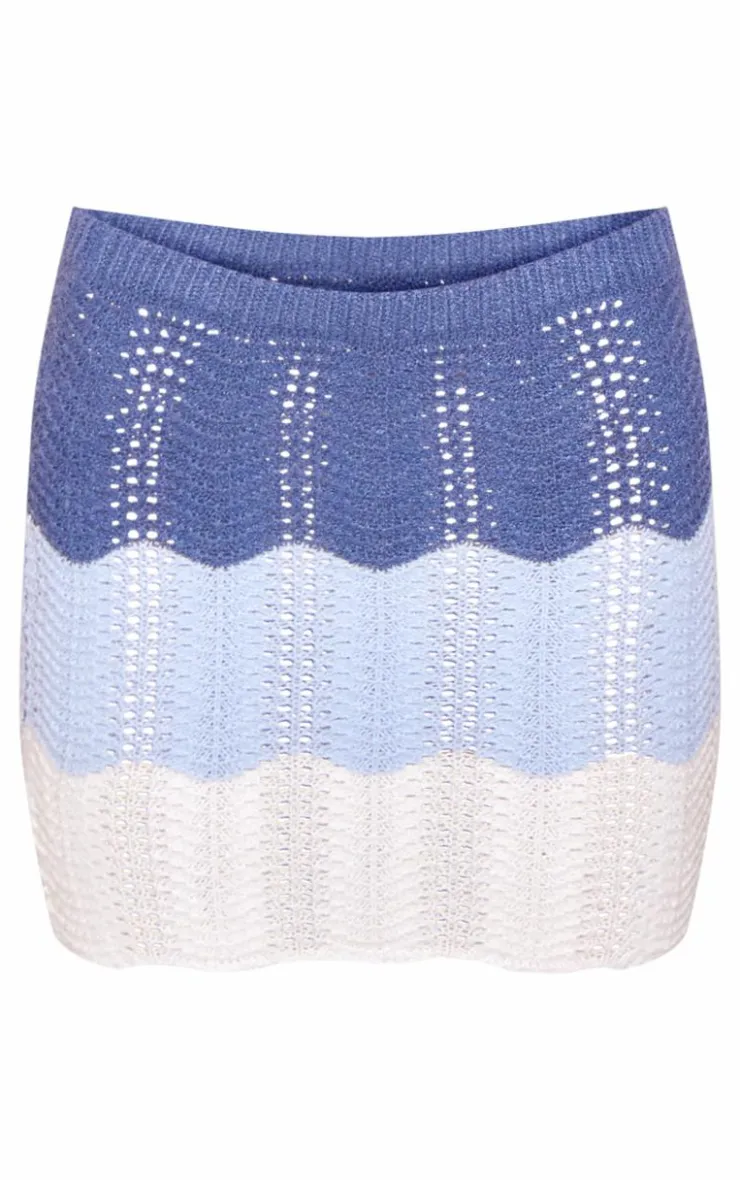Outlet PrettyLittleThing Contrast Crochet Knit Mini Skirt Blue