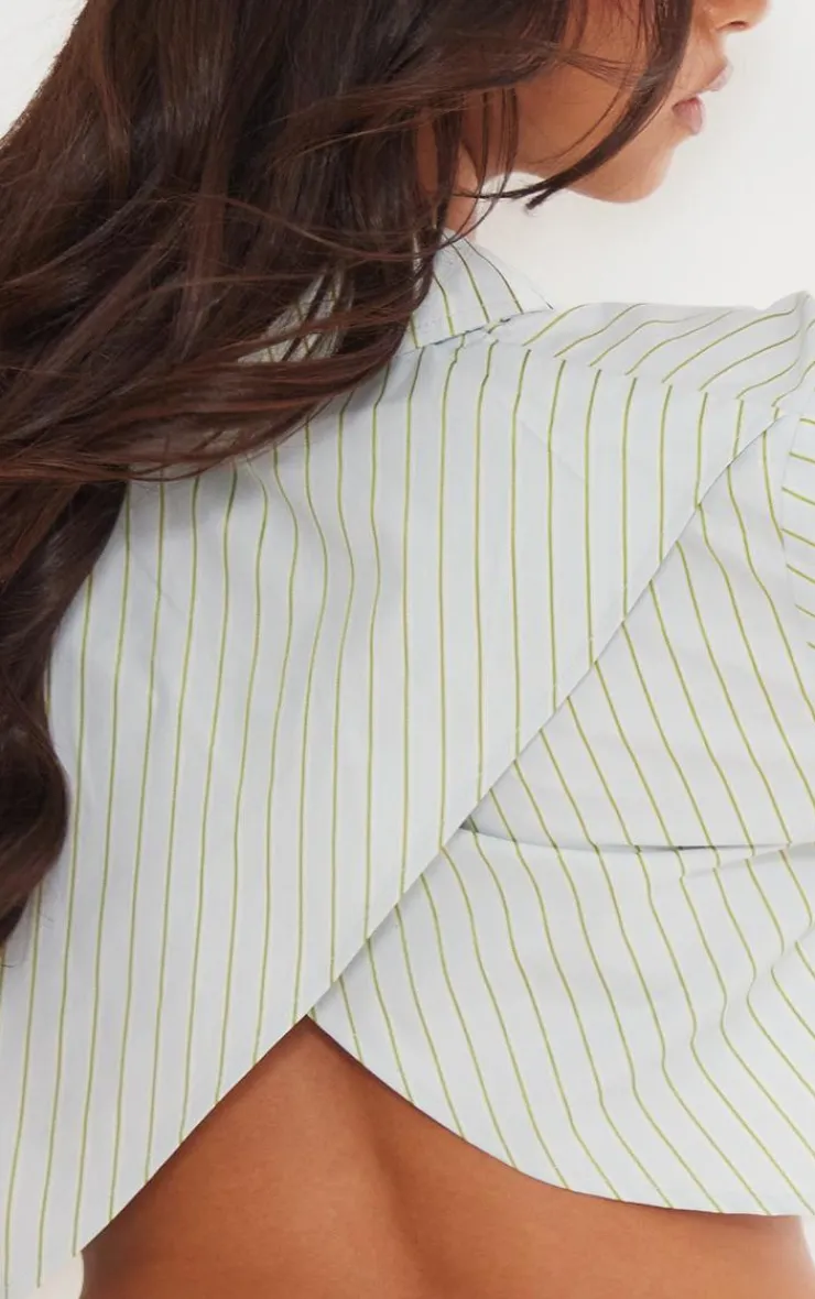 PrettyLittleThing Shirts*Cross Back Stripe Cropped Shirt