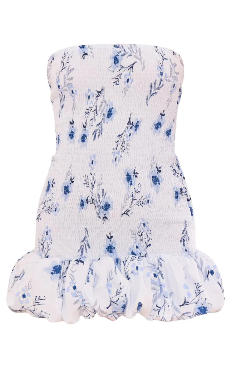 Floral Shirred Bandeau Bodycon Dress-PrettyLittleThing Best