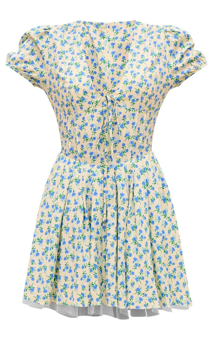 Floral Short Sleeve Tie Pleated Shift Dress-PrettyLittleThing Outlet