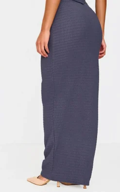 Discount PrettyLittleThing Textured Maxi Skirt Blue Grey