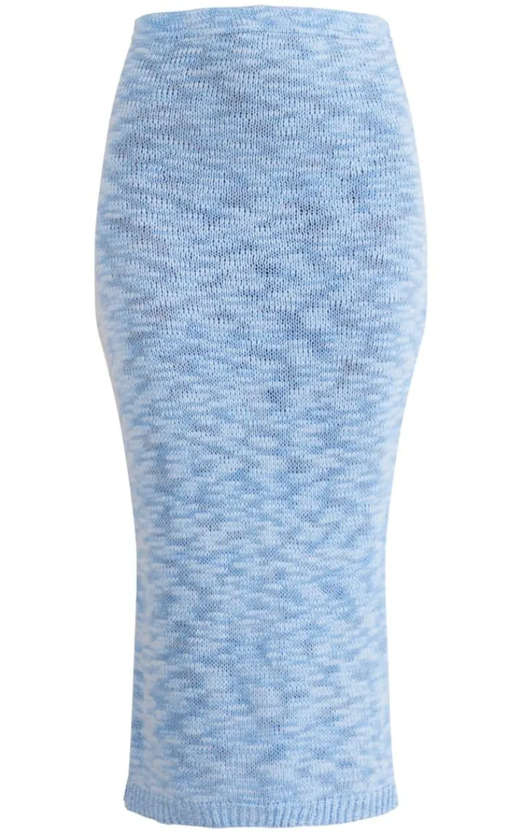 Hot PrettyLittleThing Knitted Maxi Skirt Blue