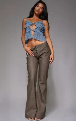 PrettyLittleThing Sleeveless Tops*Lace Ruffle Double Tie Strappy Top