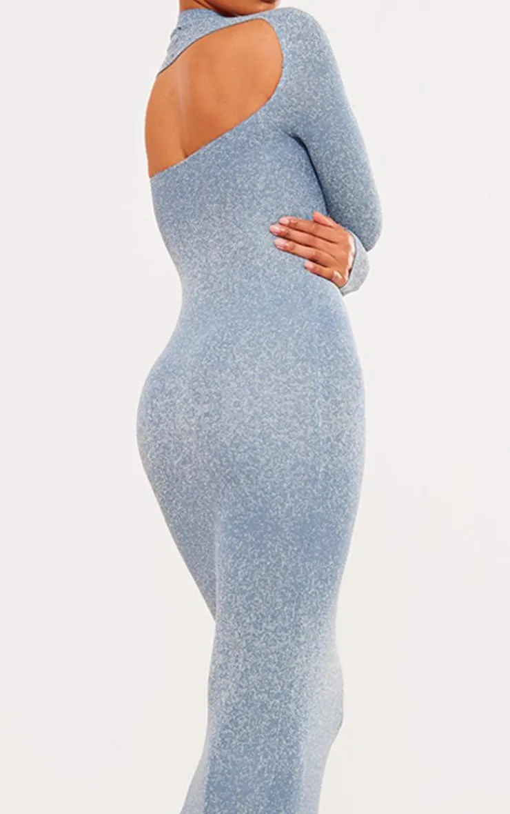 Marl Knit Long Sleeve Open Back Maxi Dress-PrettyLittleThing Sale