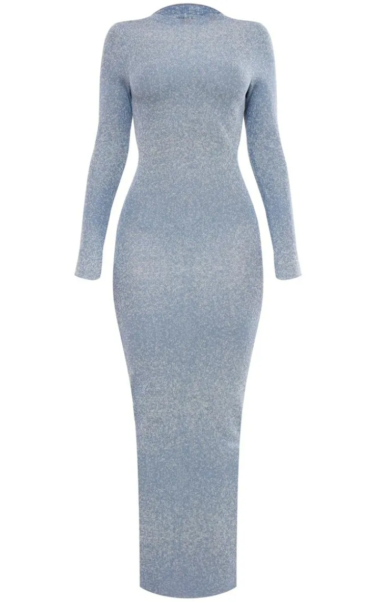 Marl Knit Long Sleeve Open Back Maxi Dress-PrettyLittleThing Sale