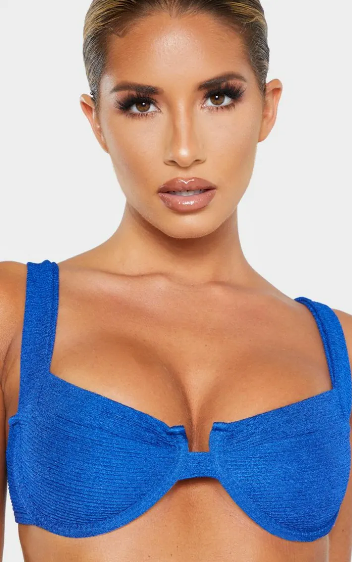 Blue Mini Crinkle Underwired Square Neck Bikini Top