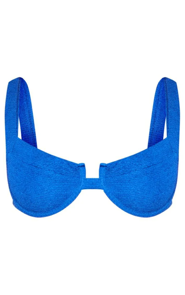 Blue Mini Crinkle Underwired Square Neck Bikini Top