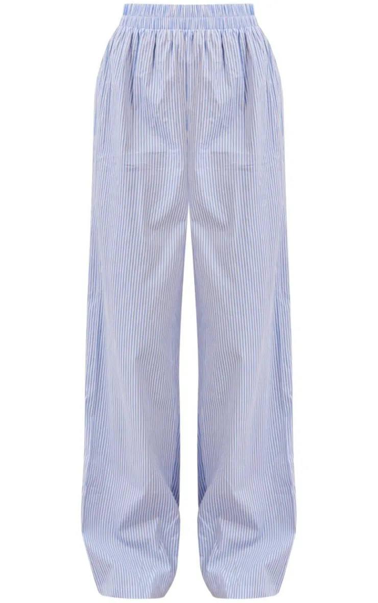Discount PrettyLittleThing Pinstripe Woven Oversized Wide Leg Pants Blue