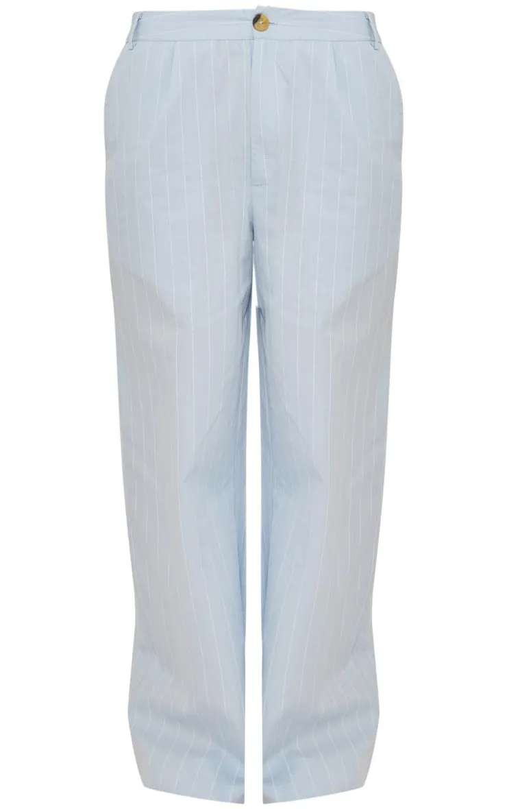 Discount PrettyLittleThing Poplin Pinstripe Tailored Wide Leg Pants Blue