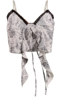 PrettyLittleThing Camisole*Renaissance Woven Frill Split Lace Trim Front Cami Top