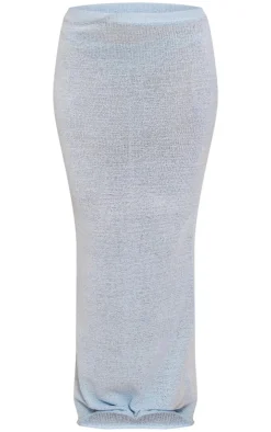 Best PrettyLittleThing Sheer Textured Knit Low Rise Maxi Skirt Blue