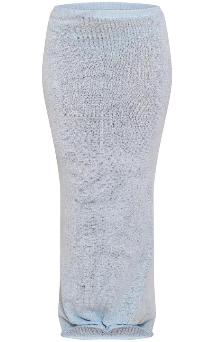 Best PrettyLittleThing Sheer Textured Knit Low Rise Maxi Skirt Blue
