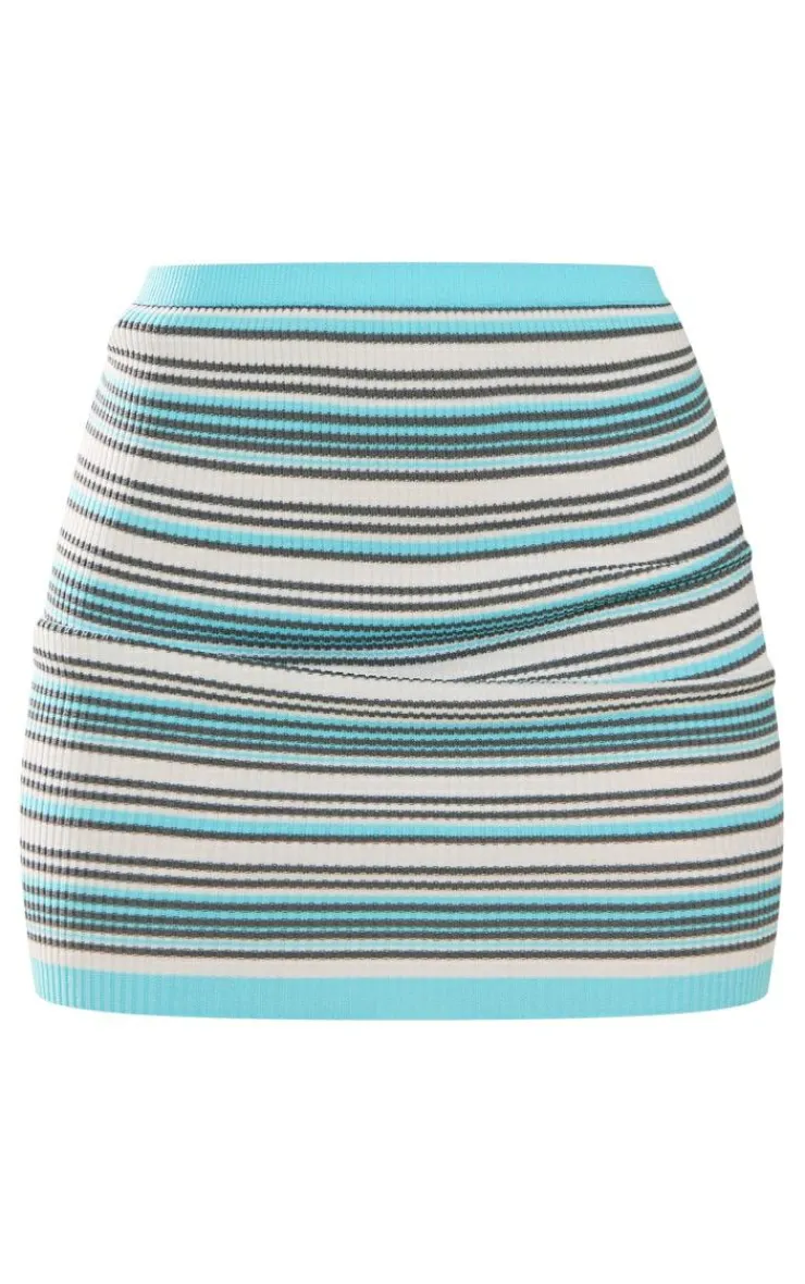 Online PrettyLittleThing Stripe Rib Knitted Mini Skirt Blue