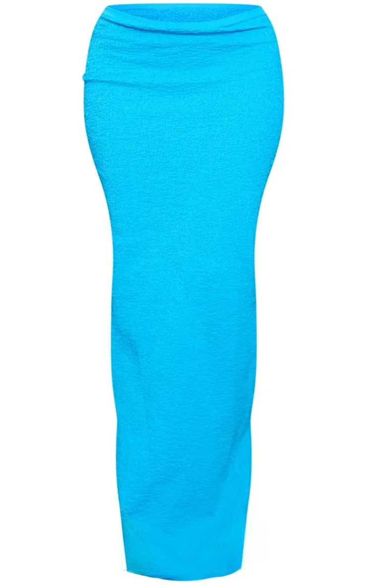 Discount PrettyLittleThing Textured Knit Maxi Skirt Blue