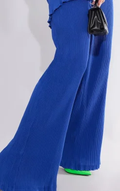 PrettyLittleThing Plisse High Waisted Wide Leg Pants Bright Blue