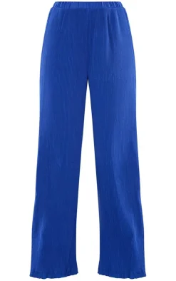 PrettyLittleThing Plisse High Waisted Wide Leg Pants Bright Blue