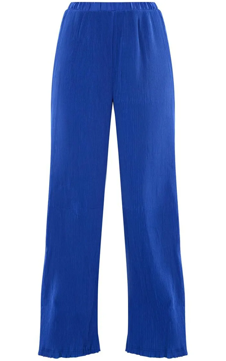 PrettyLittleThing Plisse High Waisted Wide Leg Pants Bright Blue