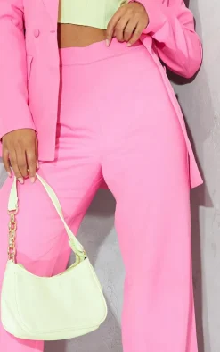 Best PrettyLittleThing Woven High Waisted Tailored Wide Leg Pants Bright Pink