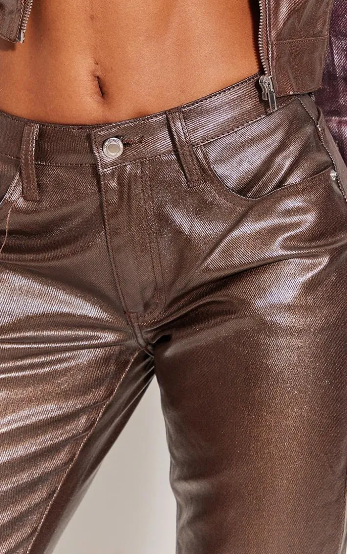Bronze Coated Denim Contrast Straight Leg Jeans