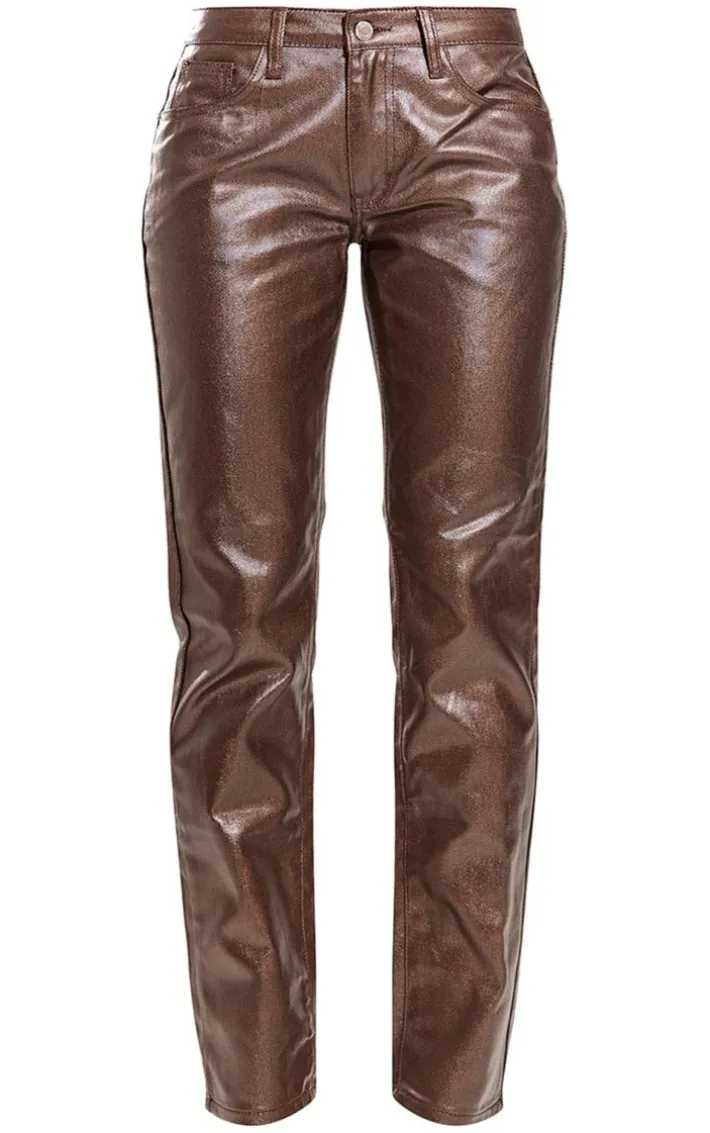 Bronze Coated Denim Contrast Straight Leg Jeans