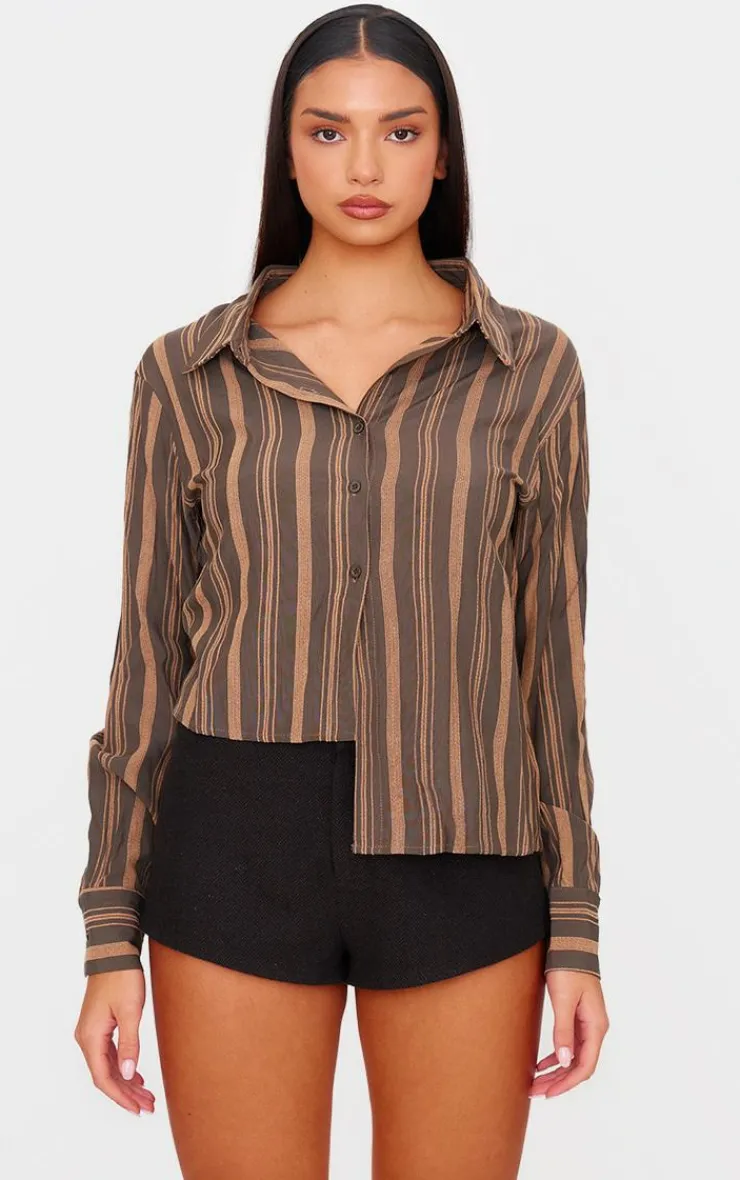PrettyLittleThing Shirts*Asymmetric Striped Shirt