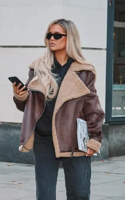 PrettyLittleThing Aviator Jackets*Borg Lined Buckle Collar Oversized Aviator