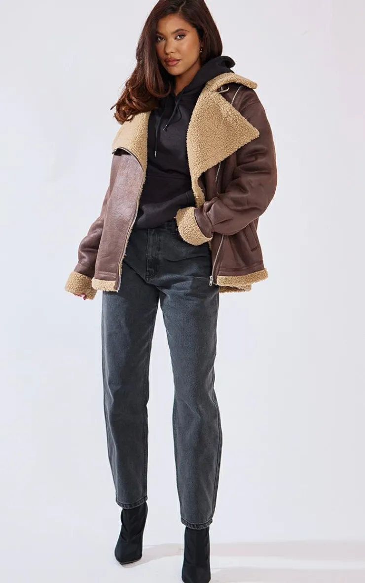 PrettyLittleThing Aviator Jackets*Borg Lined Buckle Collar Oversized Aviator