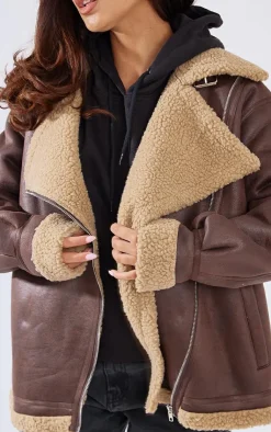 PrettyLittleThing Aviator Jackets*Borg Lined Buckle Collar Oversized Aviator