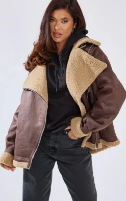 PrettyLittleThing Aviator Jackets*Borg Lined Buckle Collar Oversized Aviator