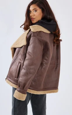 PrettyLittleThing Aviator Jackets*Borg Lined Oversized Buckle Collar Aviator Jacket