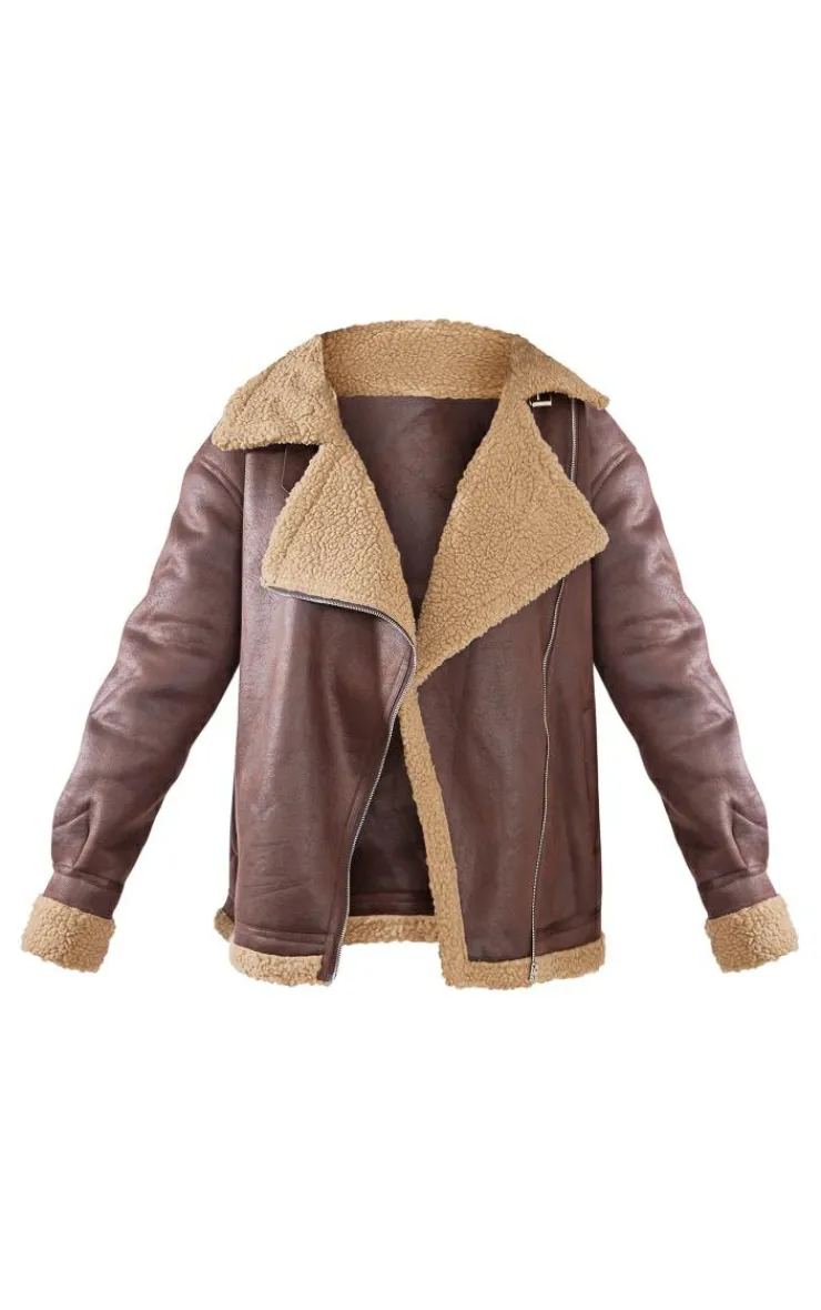 PrettyLittleThing Aviator Jackets*Borg Lined Oversized Buckle Collar Aviator Jacket