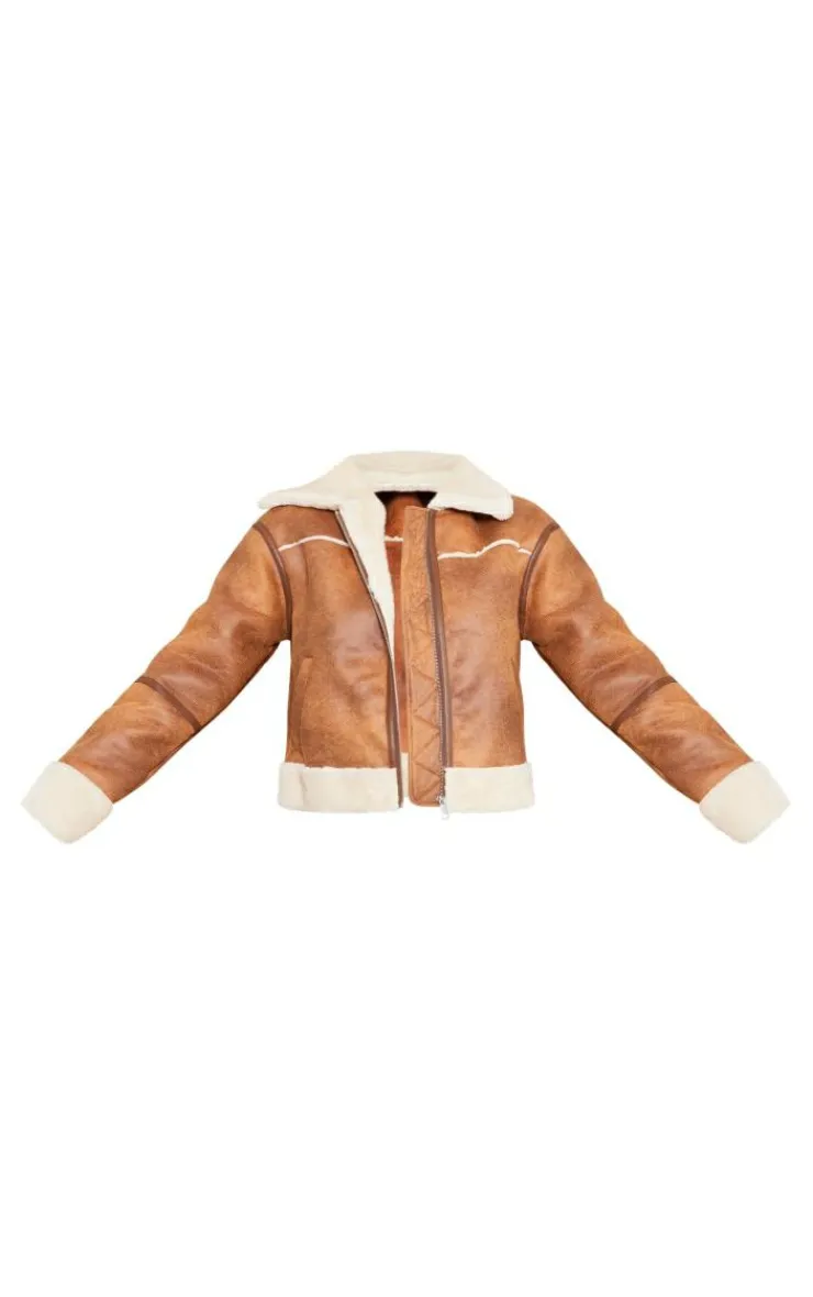 PrettyLittleThing Faux Fur Coats*Distressed Faux Suede Faux Fur Lined Cropped Jacket