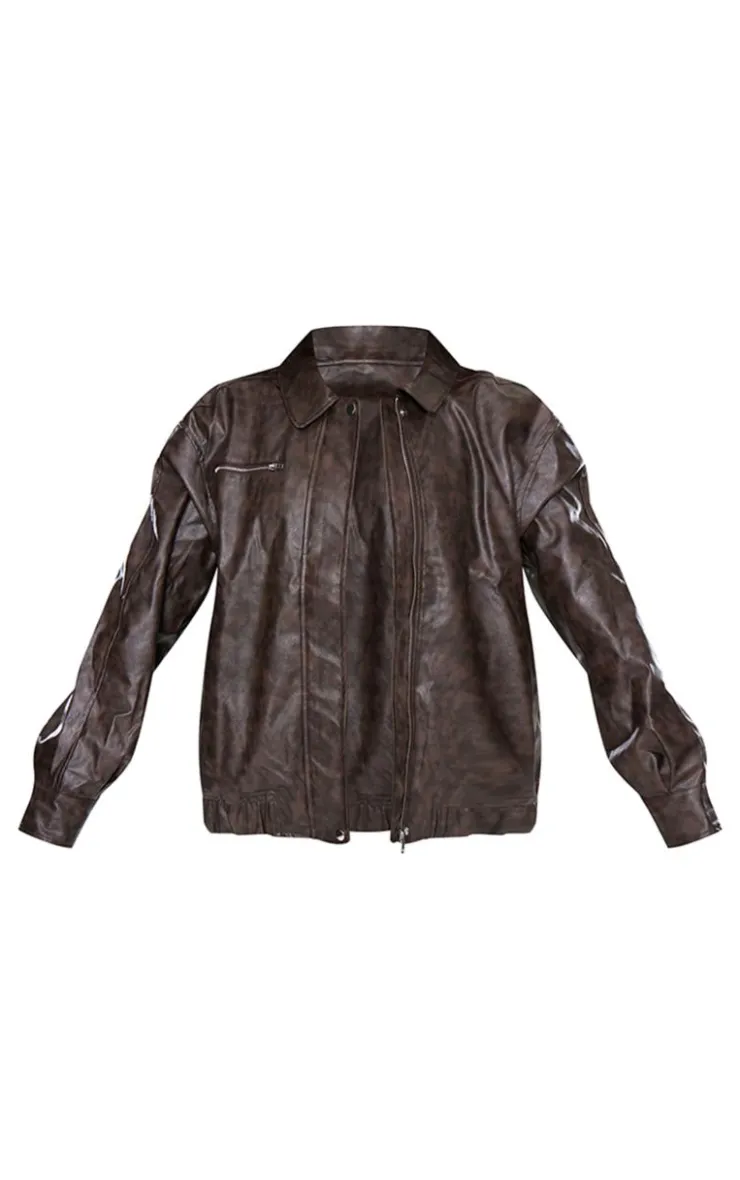 PrettyLittleThing Bomber Jackets*Faux Leather Vintage Look Bomber Jacket