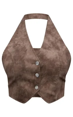 PrettyLittleThing Sleeveless Tops*Faux Leather Washed Backless Vest