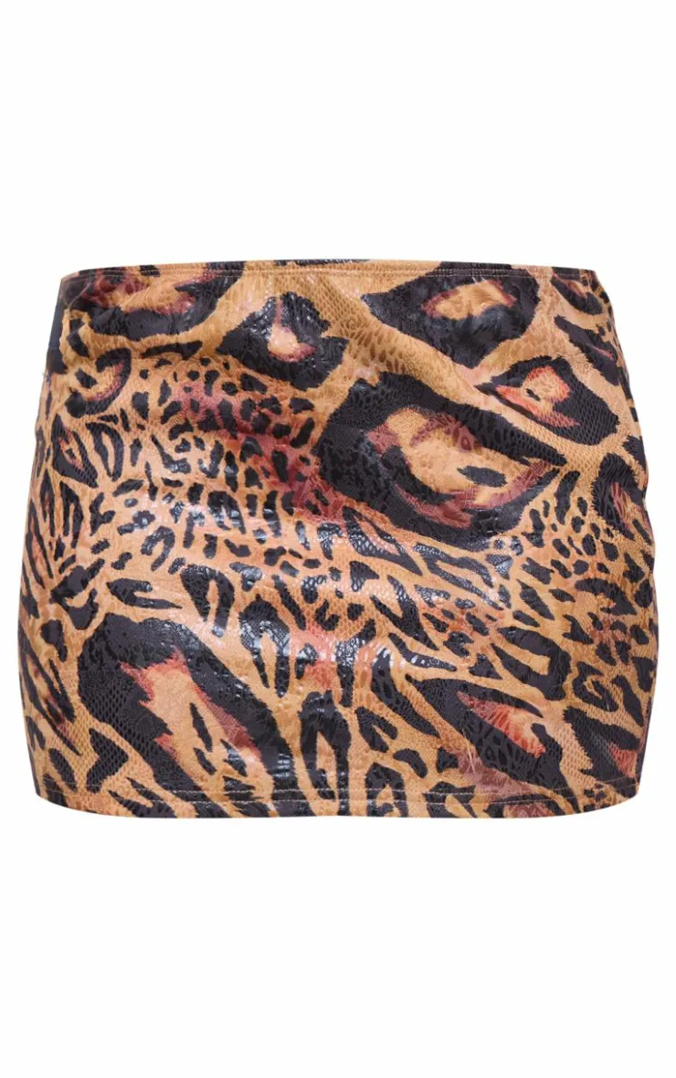 Online PrettyLittleThing Faux Suede Leopard Print Mini Skirt Brown