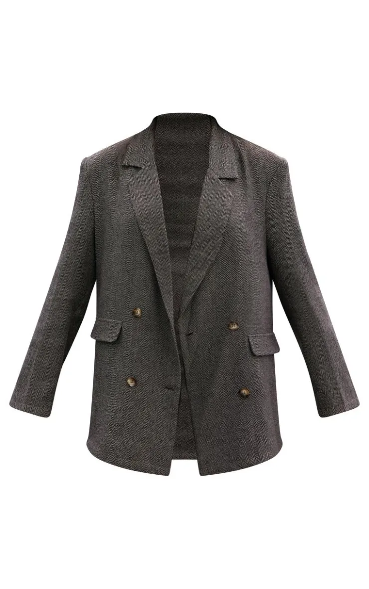 Outlet PrettyLittleThing Herringbone Oversized Woven Blazer Brown