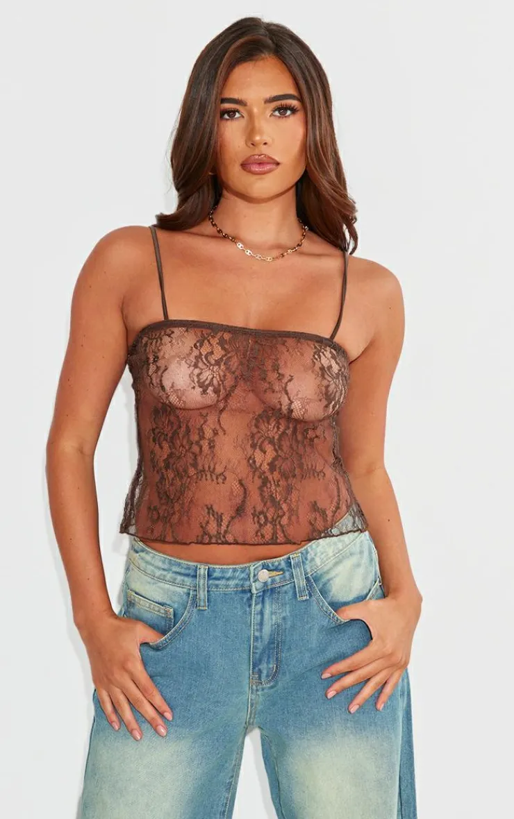 Lace Spaghetti Strap Cami Top-PrettyLittleThing Sale