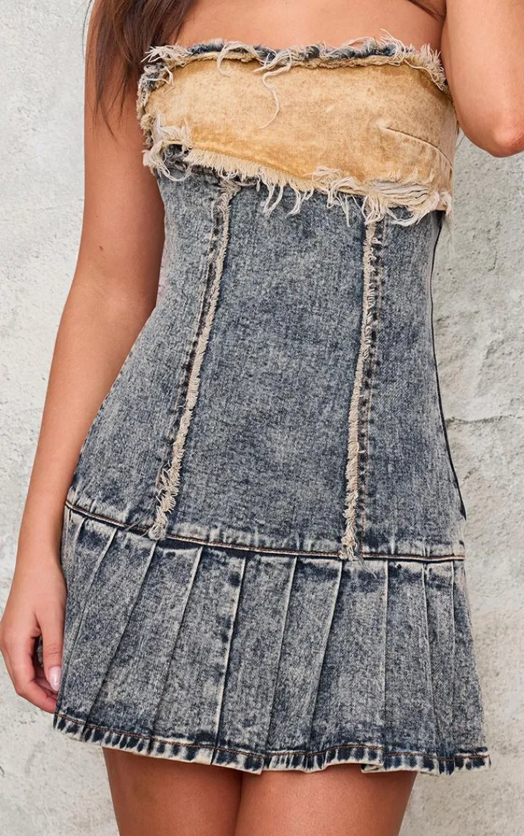 Layered Denim Pleated Mini Dress-PrettyLittleThing Sale