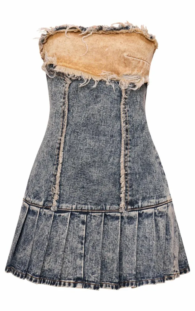 Layered Denim Pleated Mini Dress-PrettyLittleThing Sale